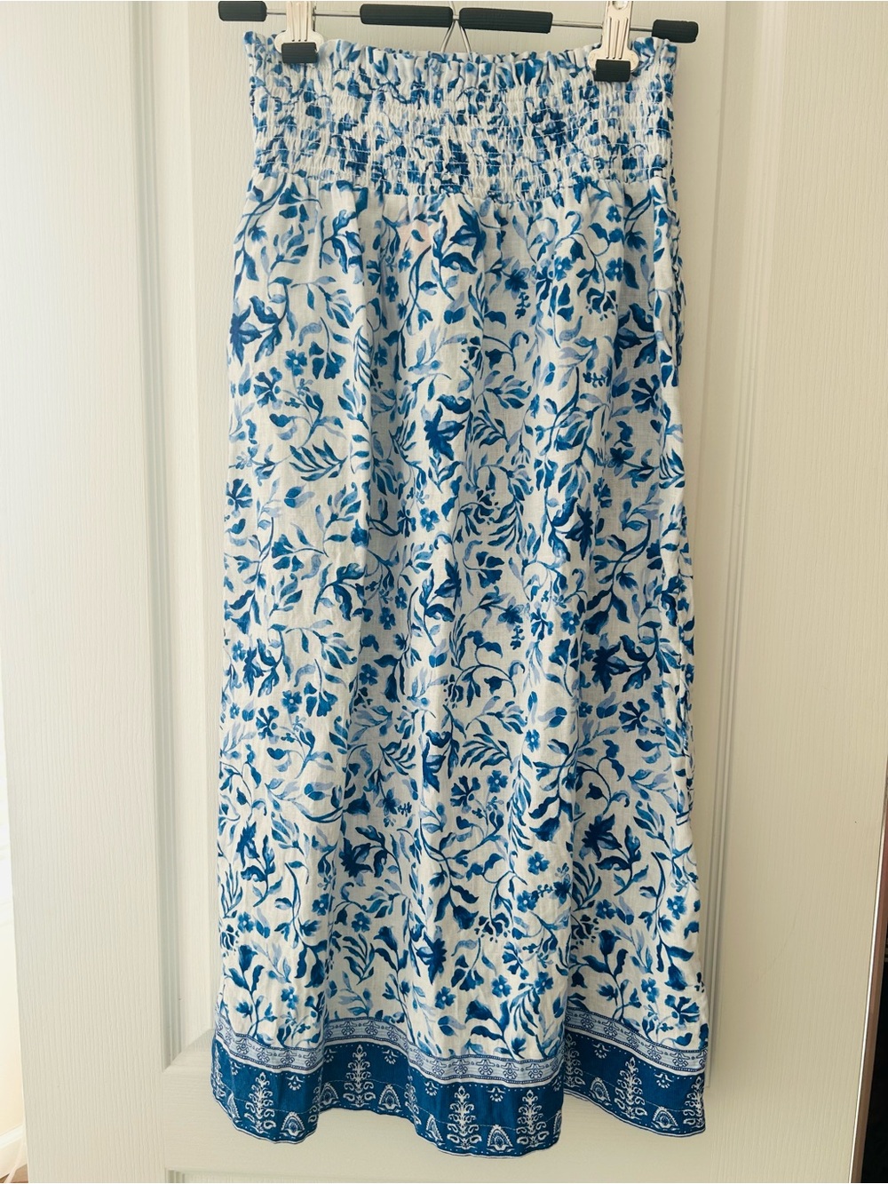 Joie Blue and White Floral linen Midi Skirt
